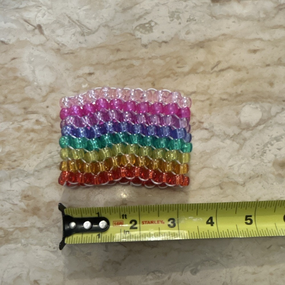 Multicolor Plastic Beaded Stretch Cuff Bracelet Slip-On Sizable